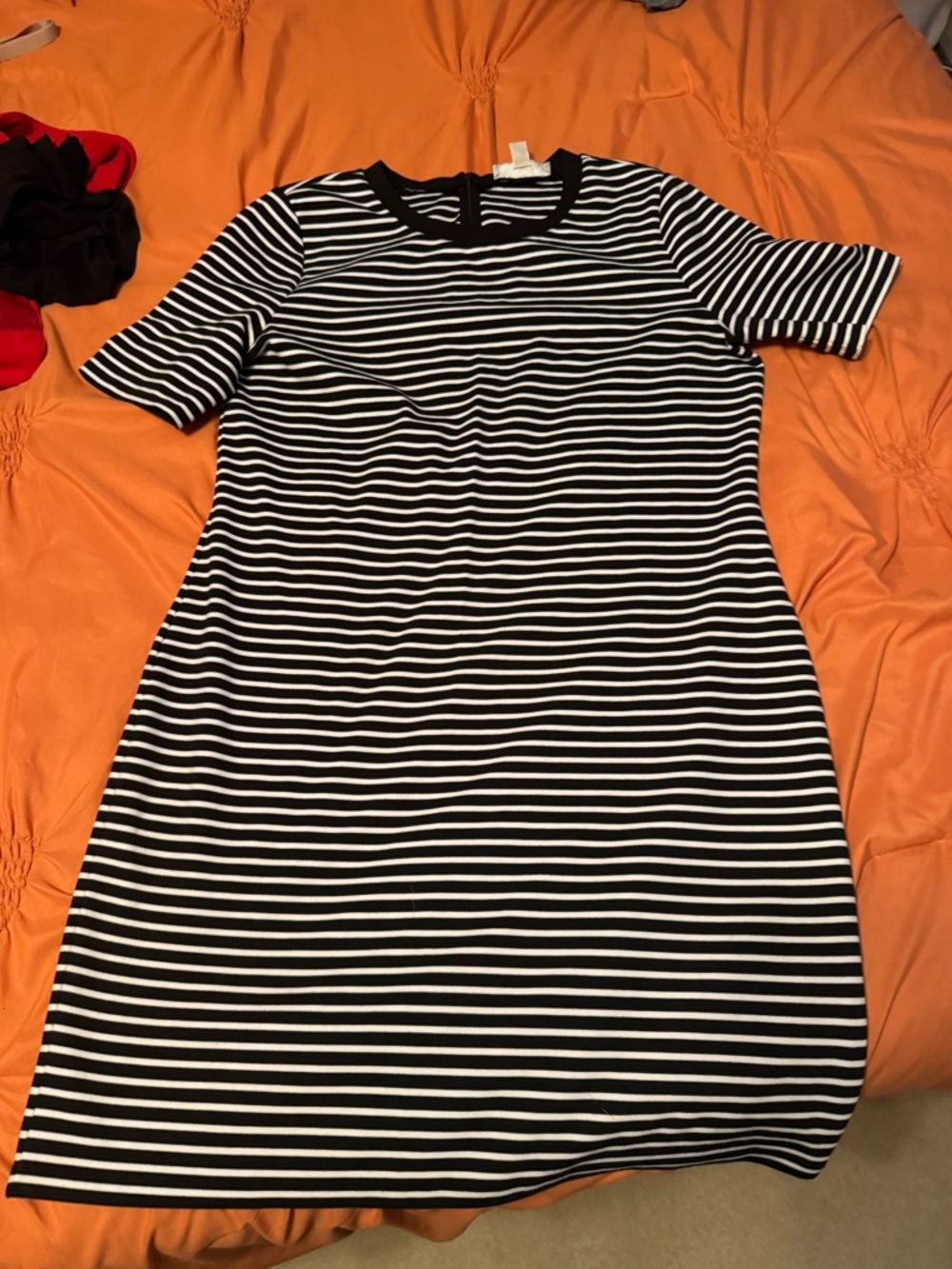 Michael Kors Black and White Striped Midi Dress
